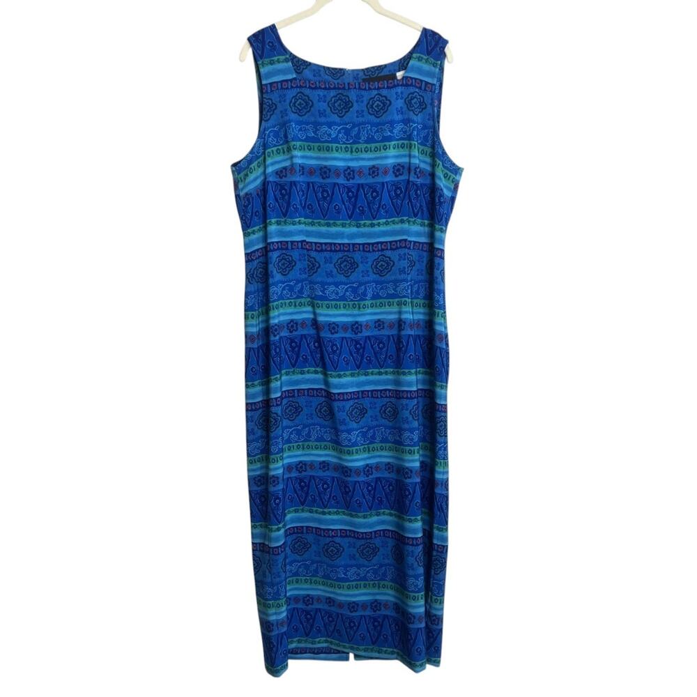 Sag Harbor Maxi Dress Sleeveless Geometric Print Size 14 Blue
